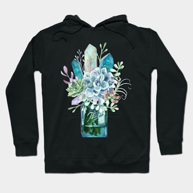 Succulent, crystal, bouquet, crystals, cacti, flowers, ball jar, vase, watercolor Hoodie by SouthPrints